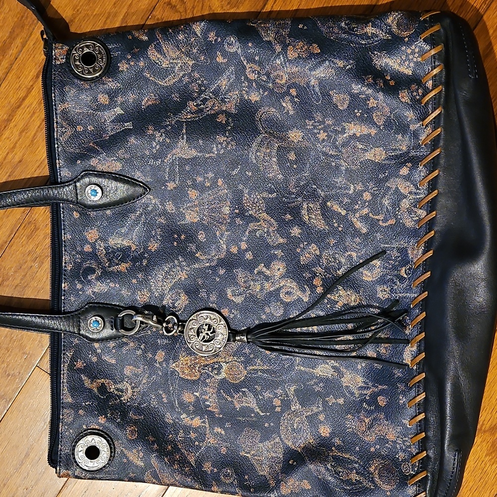 AUTHENTIC PIERO GUIDI RARE NAVY MAGIC CIRCUS TOTE WITH WOVEN BASE